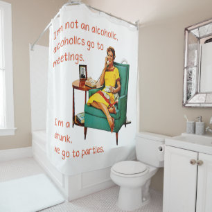 SlipperyJoe socializing drinking party vintage wom Shower Curtain