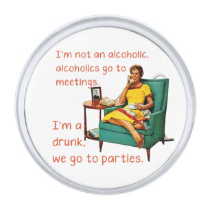 SlipperyJoe socializing drinking party vintage wom Silver Finish Lapel Pin