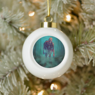 SlipperyJoe terrifying zombie figure isolated omin Ceramic Ball Christmas Ornament