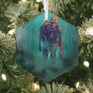 SlipperyJoe terrifying zombie figure isolated omin Glass Ornament