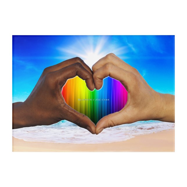 SlipperyJoe vivid rainbow gradient heart interraci Acrylic Print (Front)