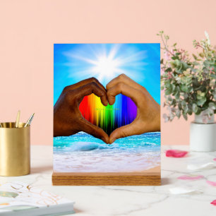 SlipperyJoe vivid rainbow gradient heart interraci Acrylic Sign