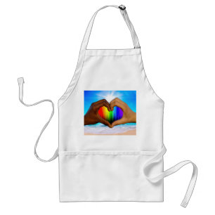 SlipperyJoe vivid rainbow gradient heart interraci Adult Apron