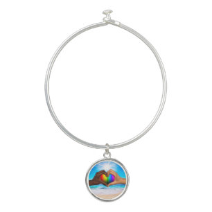 SlipperyJoe vivid rainbow gradient heart interraci Bangle Bracelet