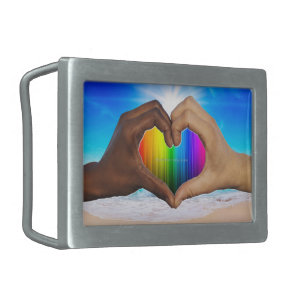 SlipperyJoe vivid rainbow gradient heart interraci Belt Buckle