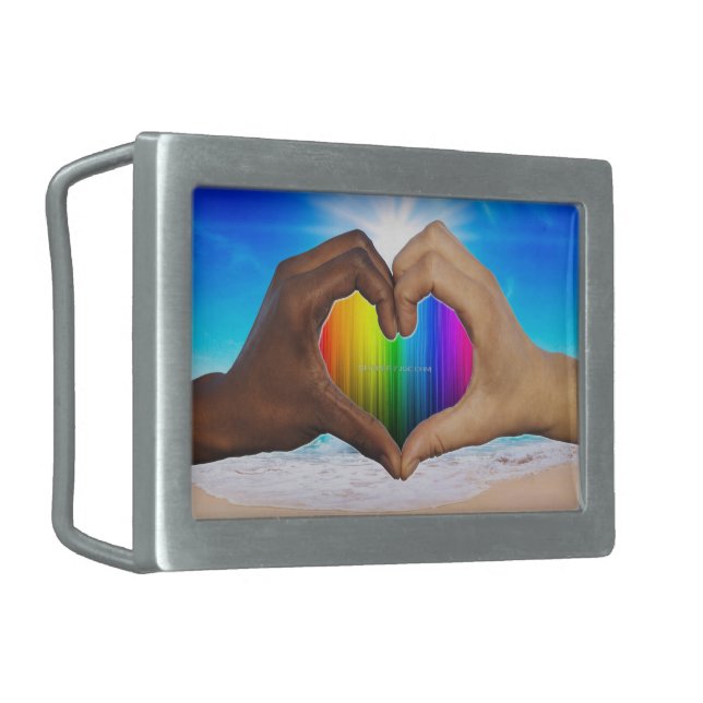 SlipperyJoe vivid rainbow gradient heart interraci Belt Buckle (Front Left)