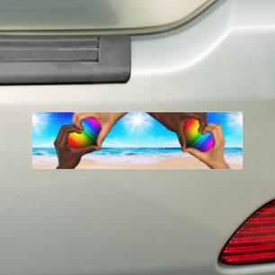 SlipperyJoe vivid rainbow gradient heart interraci Bumper Sticker