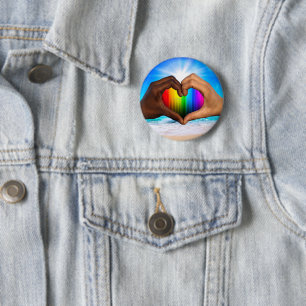 SlipperyJoe vivid rainbow gradient heart interraci Button