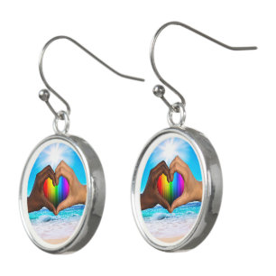 SlipperyJoe vivid rainbow gradient heart interraci Earrings