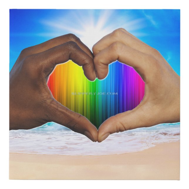 SlipperyJoe vivid rainbow gradient heart interraci Faux Canvas Print (Front)