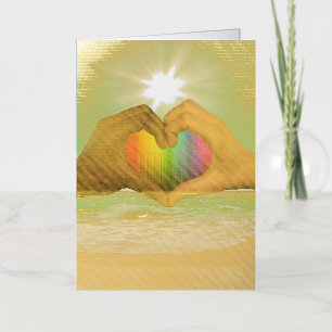 SlipperyJoe vivid rainbow gradient heart interraci Foil Greeting Card