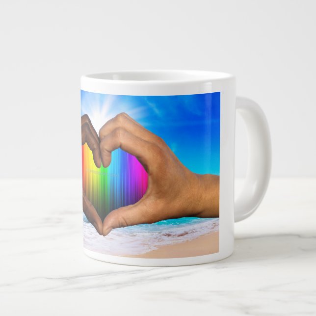 SlipperyJoe vivid rainbow gradient heart interraci Giant Coffee Mug (Front Right)