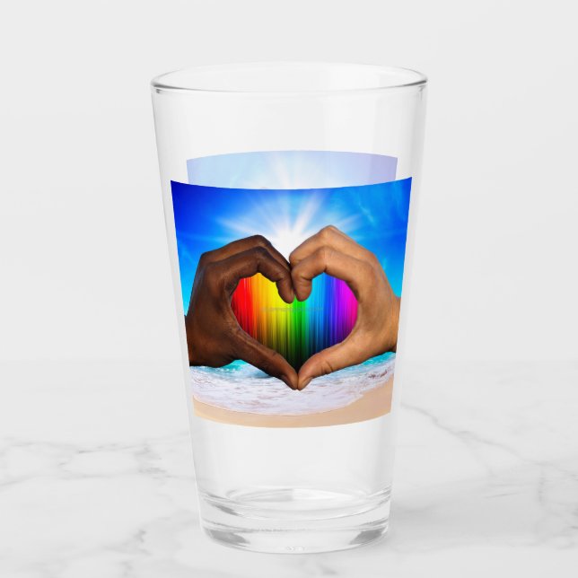 SlipperyJoe vivid rainbow gradient heart interraci Glass (Front)
