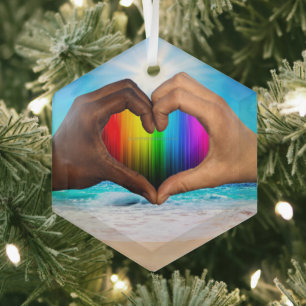 SlipperyJoe vivid rainbow gradient heart interraci Glass Ornament
