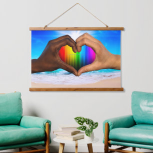 SlipperyJoe vivid rainbow gradient heart interraci Hanging Tapestry