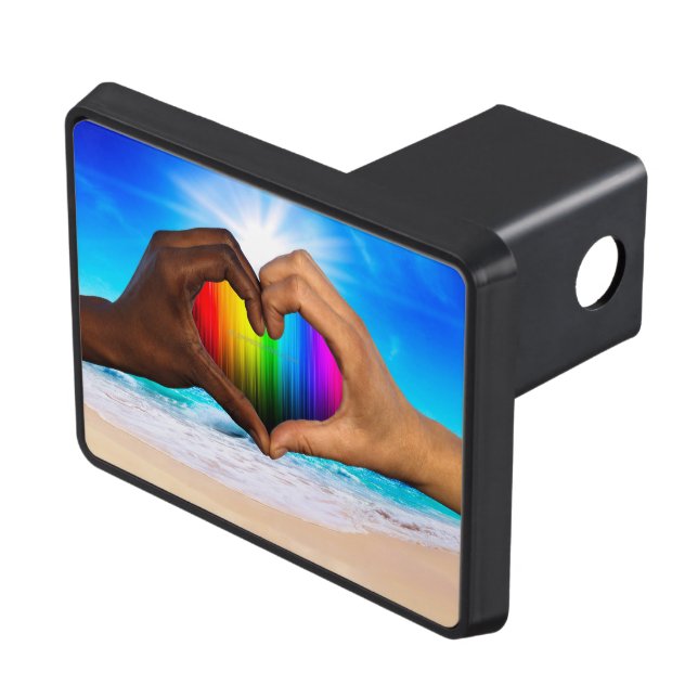 SlipperyJoe vivid rainbow gradient heart interraci Hitch Cover (Top Right)