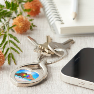 SlipperyJoe vivid rainbow gradient heart interraci Keychain