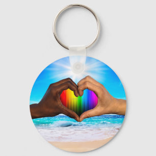 SlipperyJoe vivid rainbow gradient heart interraci Keychain