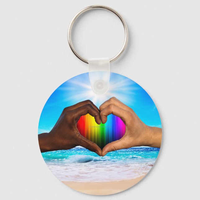 SlipperyJoe vivid rainbow gradient heart interraci Keychain (Front)