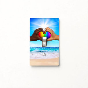 SlipperyJoe vivid rainbow gradient heart interraci Light Switch Cover