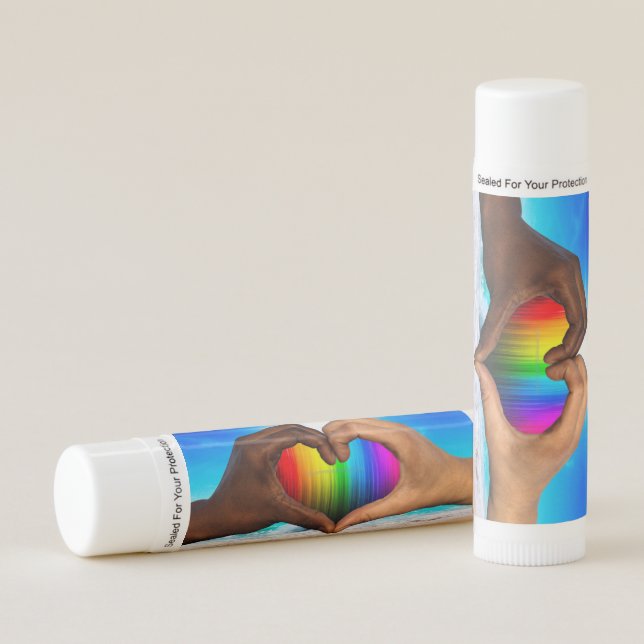 SlipperyJoe vivid rainbow gradient heart interraci Lip Balm (Front)