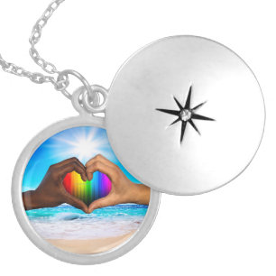 SlipperyJoe vivid rainbow gradient heart interraci Locket Necklace