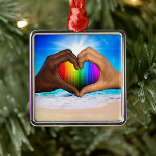 SlipperyJoe vivid rainbow gradient heart interraci Metal Ornament
