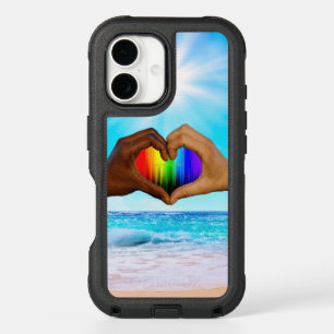 SlipperyJoe vivid rainbow gradient heart interraci iPhone 16 Case