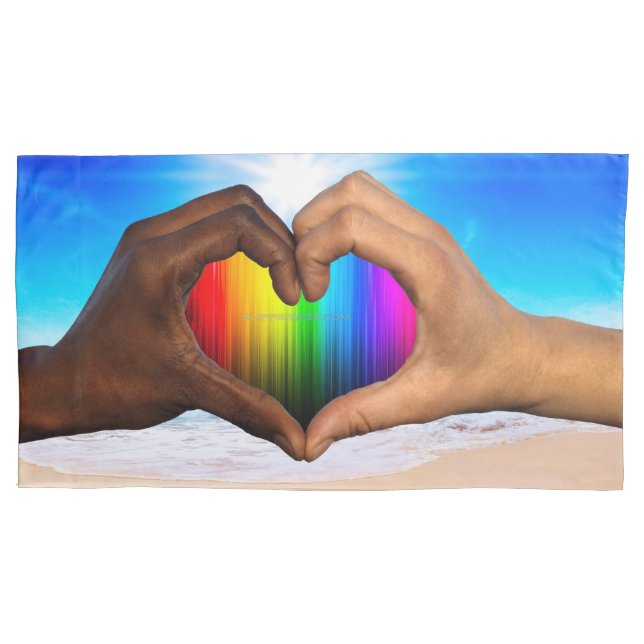 SlipperyJoe vivid rainbow gradient heart interraci Pillow Case (Front)