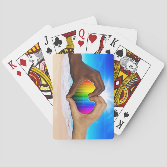 SlipperyJoe vivid rainbow gradient heart interraci Poker Cards (Back)