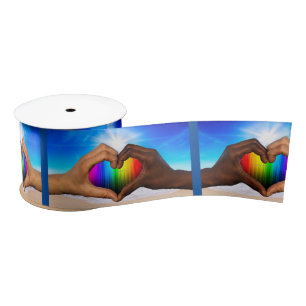 SlipperyJoe vivid rainbow gradient heart interraci Satin Ribbon