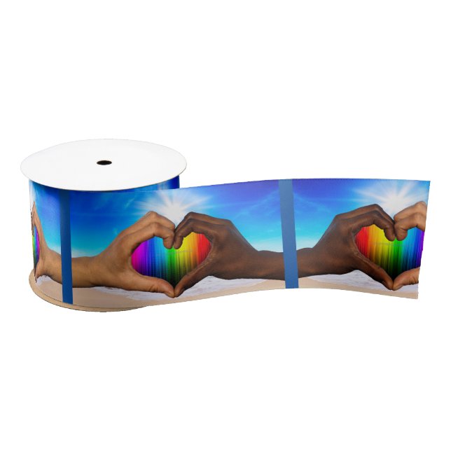 SlipperyJoe vivid rainbow gradient heart interraci Satin Ribbon (Spool)