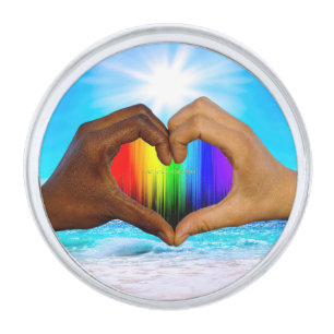 SlipperyJoe vivid rainbow gradient heart interraci Silver Finish Lapel Pin