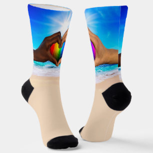 SlipperyJoe vivid rainbow gradient heart interraci Socks