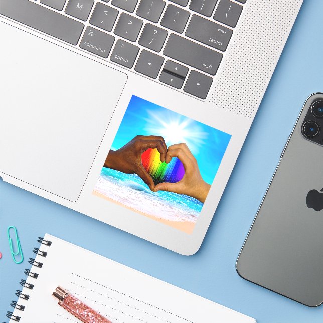 SlipperyJoe vivid rainbow gradient heart interraci Sticker (Laptop w/ iPhone)
