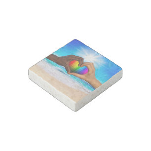 SlipperyJoe vivid rainbow gradient heart interraci Stone Magnet