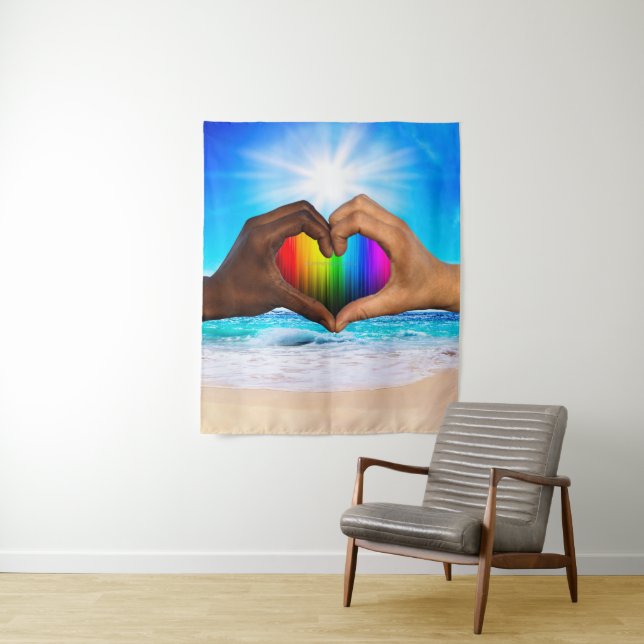 SlipperyJoe vivid rainbow gradient heart interraci Tapestry (In Situ)