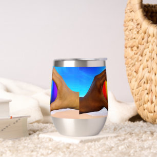 SlipperyJoe vivid rainbow gradient heart interraci Thermal Wine Tumbler