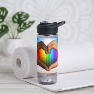 SlipperyJoe vivid rainbow gradient heart interraci Water Bottle
