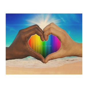 SlipperyJoe vivid rainbow gradient heart interraci Wood Wall Art