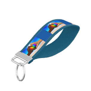 SlipperyJoe vivid rainbow gradient heart interraci Wrist Keychain