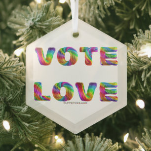 SlipperyJoe vote love equality rainbow-colored fur Glass Ornament