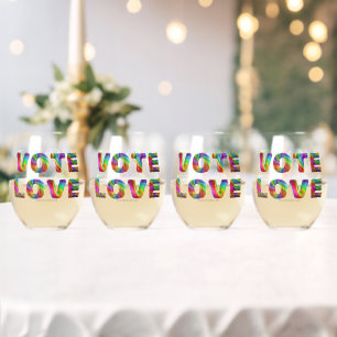 SlipperyJoe vote love equality rainbow-colored fur Stemless Wine Glass