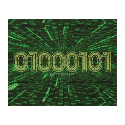 SlipperyJoes 69 binary code green computer sixty_ Wood Wall Art