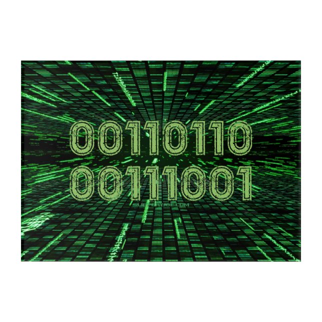 SlipperyJoe's 69 binary code vibrant green compute Acrylic Print (Front)