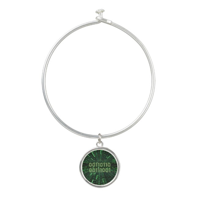 SlipperyJoe's 69 binary code vibrant green compute Bangle Bracelet (Front)