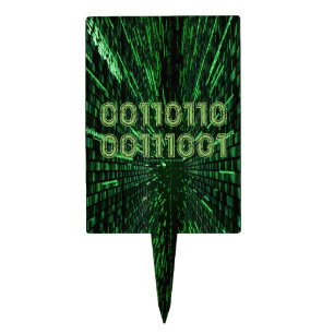 SlipperyJoe's 69 binary code vibrant green compute Cake Topper