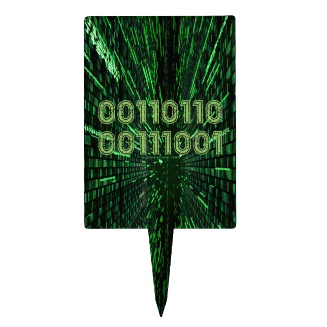 SlipperyJoe's 69 binary code vibrant green compute Cake Topper (Front)