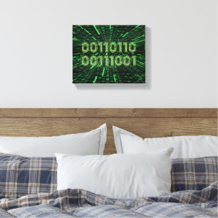 SlipperyJoe's 69 binary code vibrant green compute Canvas Print