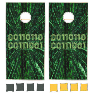 SlipperyJoe's 69 binary code vibrant green compute Cornhole Set
